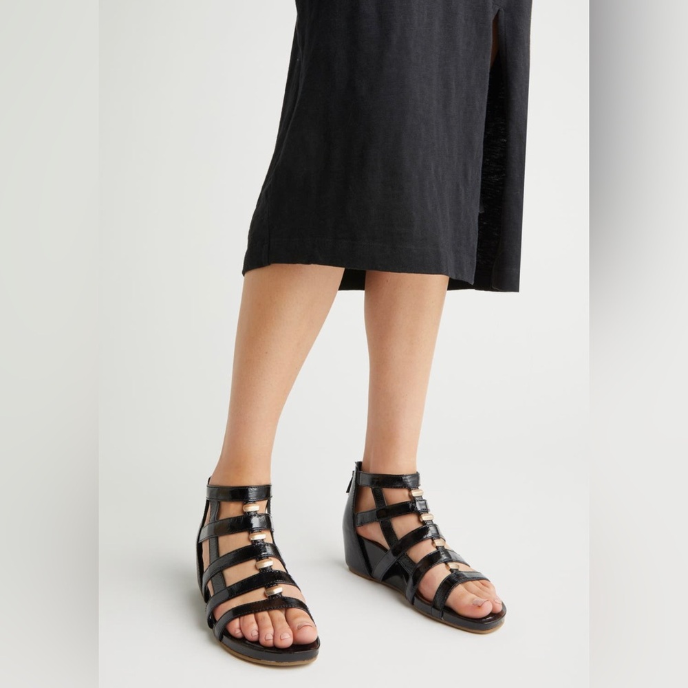 Black Patent Strappy Wedge Shoe